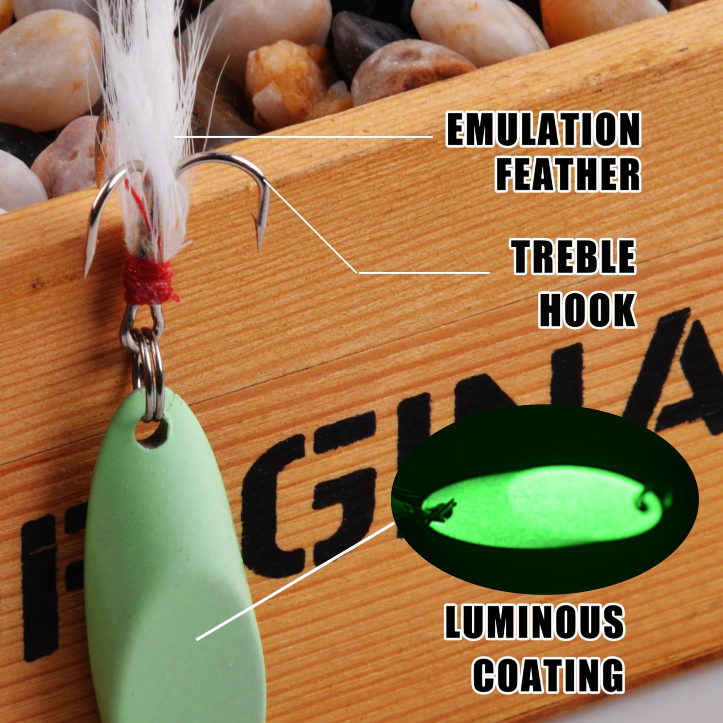 Fishing Spoon Lures Luminous Casting Metal Fishing Jigs Baits Glow Fish Tackle with Treble Hooks Spinning Lure for Saltwater Freshwater Trout Bass Salmon （10G-6PCS）