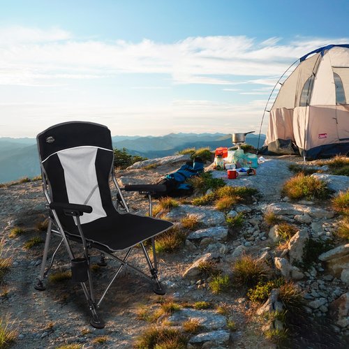 LANMOUNTAIN Camping Chair with Padded Hard Armrest,Cup Holder,Heavy Duty for Adults,Mesh Backrest,Portable Lawn Lightweight Outdoor Camp Chair,Support up to 400lbs