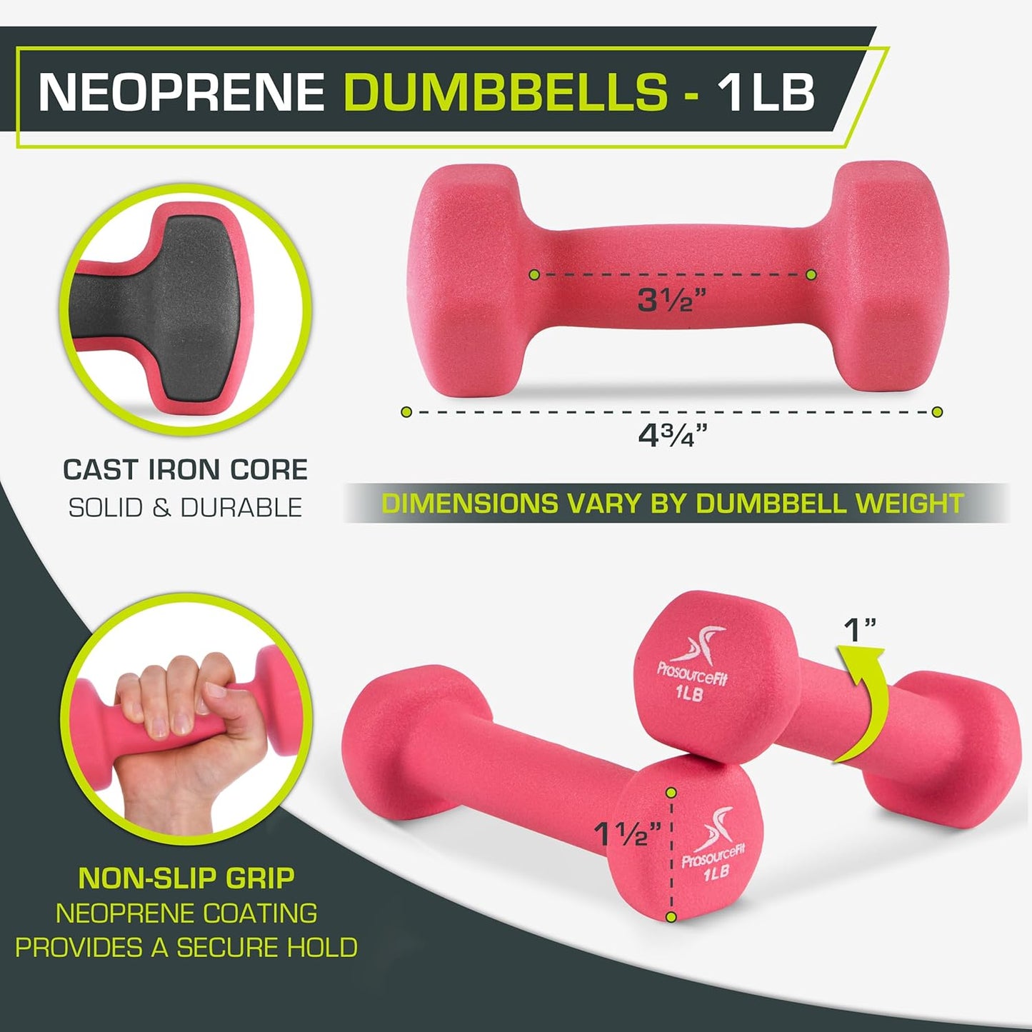 ProsourceFit Neoprene Dumbbell Coated for Non-Slip Grip, 10 lb