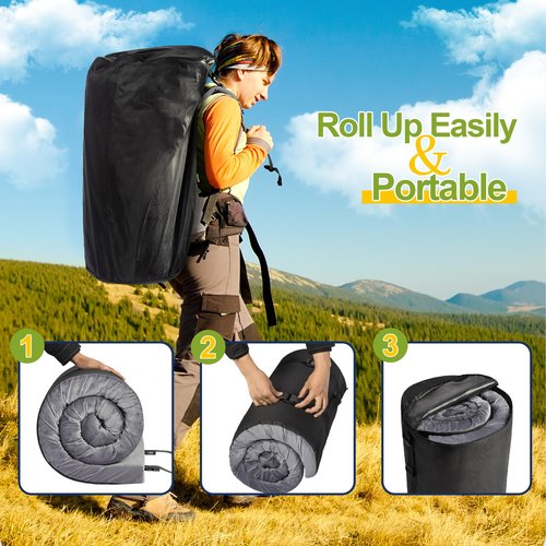 Simuse Memory Foam Camping Mattress Portable Roll Up Foam Sleeping Pad Guest Floor Mattress Foldable Camping Pad Lightweight Foam Sleeping Mat Cot Mattress with Removable Waterproof Cover Travel Bag