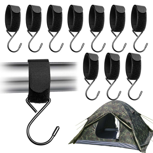 HZCGJMY 10Pcs Outdoor Hunting Tent Hanging Hooks Black Hunting Shelter Hooks Multi Functional Metal Hooks with Straps Adjustable Velcro Hooks for Outdoor Hunting Camping Hiking Ice Fishing