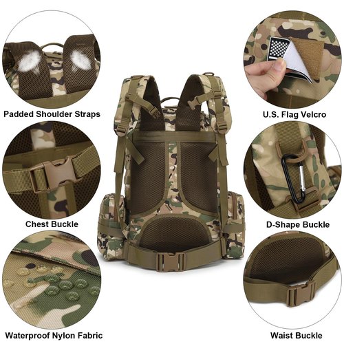 Yusudan Tactical Backpack for Men Women, Large Waterproof Military Backpack Detachable Molle Backpack Army Assault Pack (CP Camo)