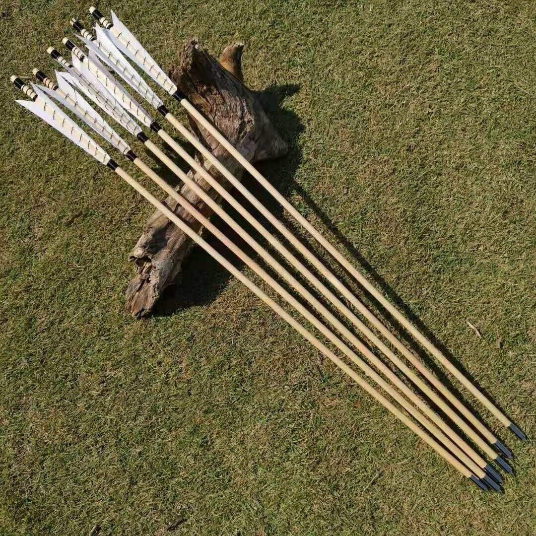 Archery Wooden English Longbow Arrows Practice Targeting Arrow 5.8" Turkey Feathers Fletching with Bullet Points for Recurve & Traditional Bow