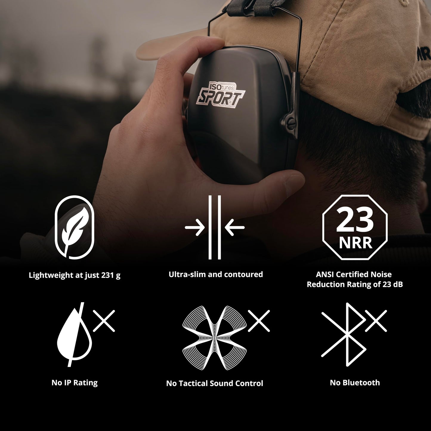 ISOtunes DEFY Slim Passive Earmuffs: Noise Isolating Over-Ear Hearing Protection with Foam Cushions, and Adjustable Headband (Matte Black)