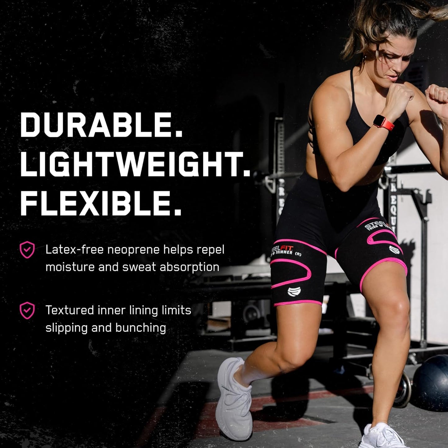 SteelFit Thigh Trimmers for Women & Men – Latex-Free Neoprene Thigh Slimmer Trainer Wraps for Increased Circulation, Heat & Sweat - Adjustable Non-Slip Fit, Moisture-Wicking Lining - On Size Fits Most