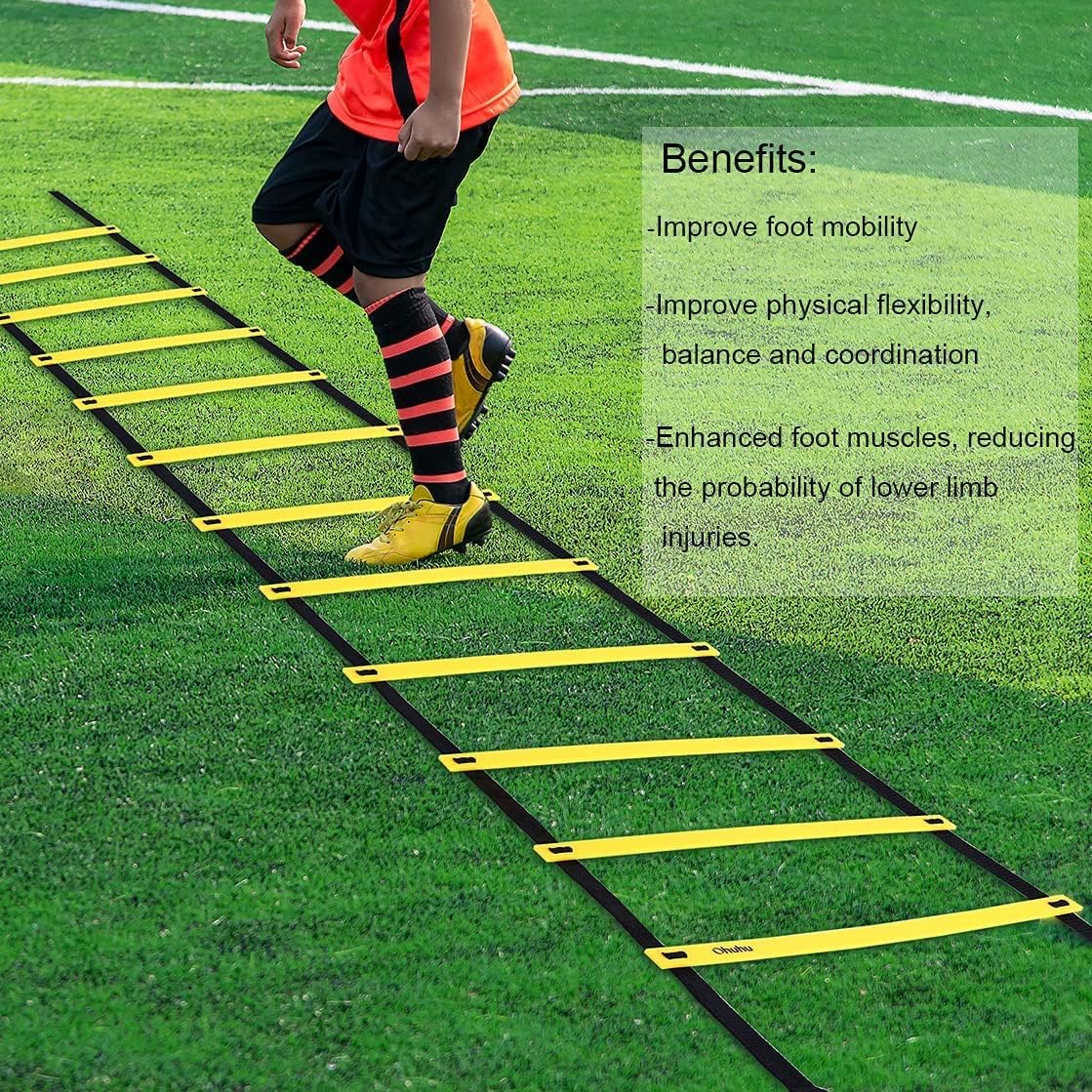 Ohuhu Agility Ladder Speed Training Set 12 Rung 20ft Exercise Ladders with Ground Stakes for Soccer Football Boxing Footwork Sports Fitness Training Ladder with Carry Bag