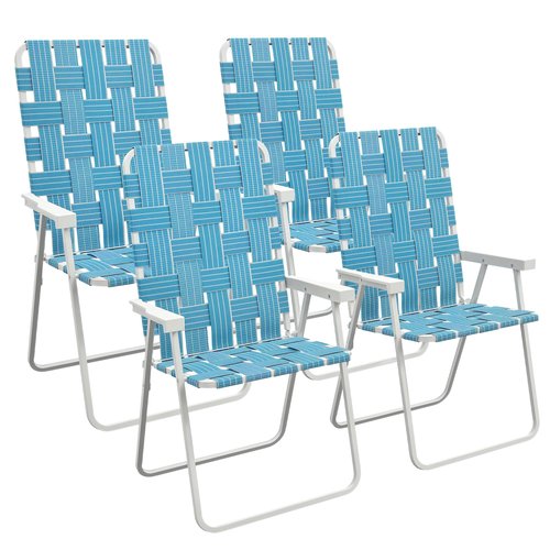 Outsunny Set of 4 Patio Folding Chairs, Classic Outdoor Camping Chairs, Portable Lawn Chair Set for Camping, Garden, Pool, Beach, Backyard with Armrests, Blue