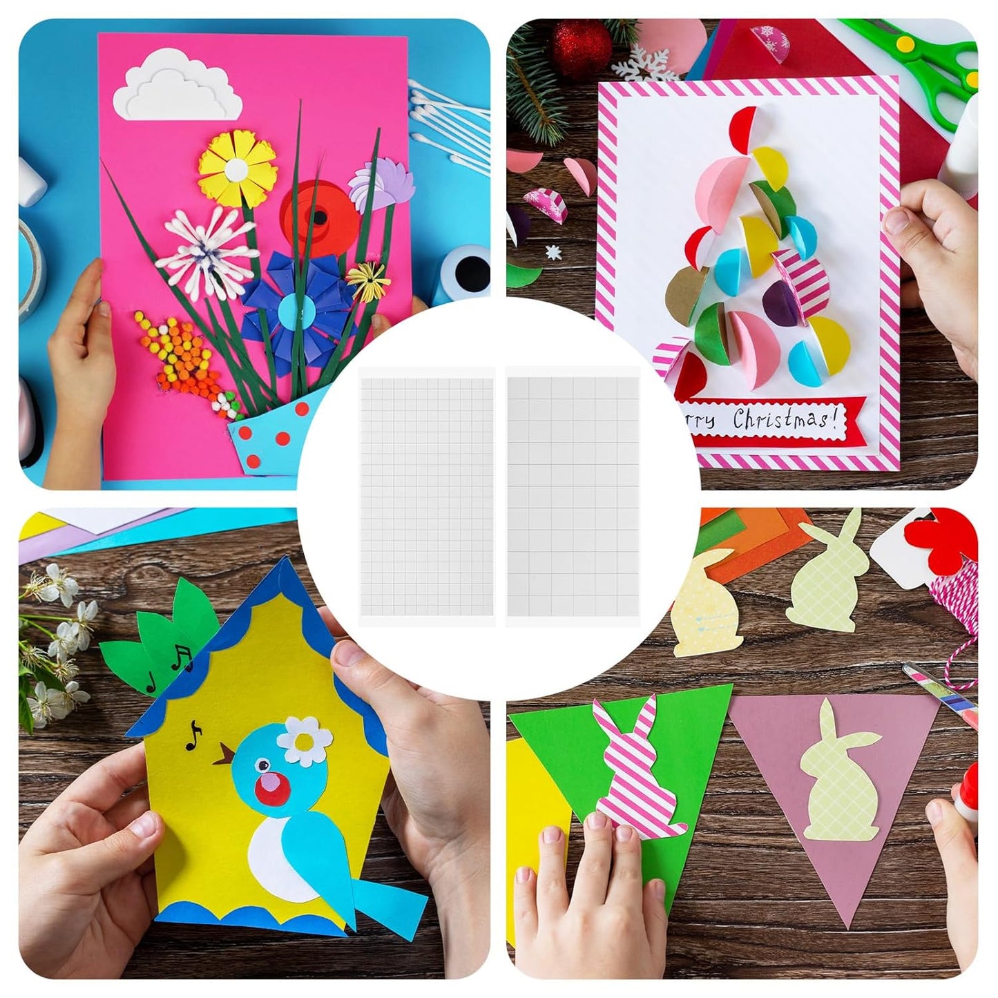 9 Sheets Double Sided Foam Squares for Crafts, 5544 Pcs Total 3D Self Adhesive Foam Squares, 0.47 and 0.24 Inch Precut Square Strips, Double Sided Tape for Scrapbooking DIY Arts Crafts