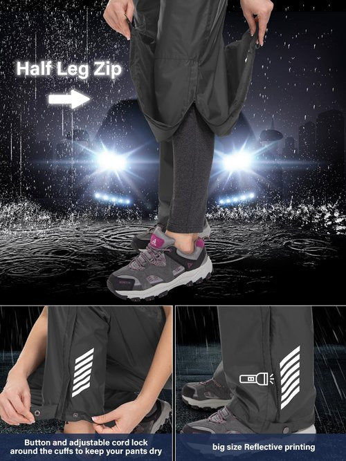 Women's Rain Pants Waterproof Hiking Pants Windproof Lightweight Rain Over Pants for Outdoor Golf Fishing Rainy Day,2090,Black,M