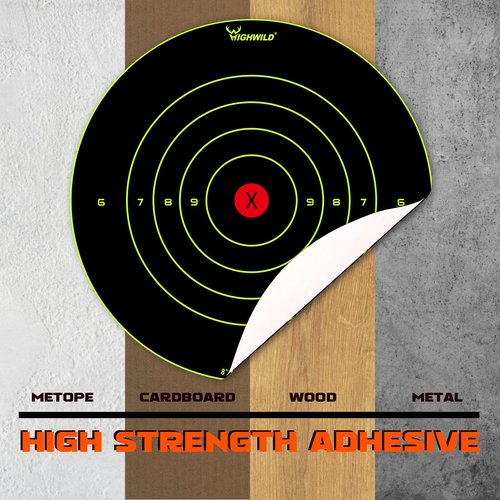 Highwild Stick Splatter Adhesive Bullseye Bright Fluorescent Yellow Shooting Targets - 8x8 Inch (50 Pack)