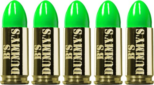 B's Dry Fire Snap Caps - A.K.A. B's Dummy's - Dummy 9mm Luger Training Caps (5 Pack) (Neon Green Brass)