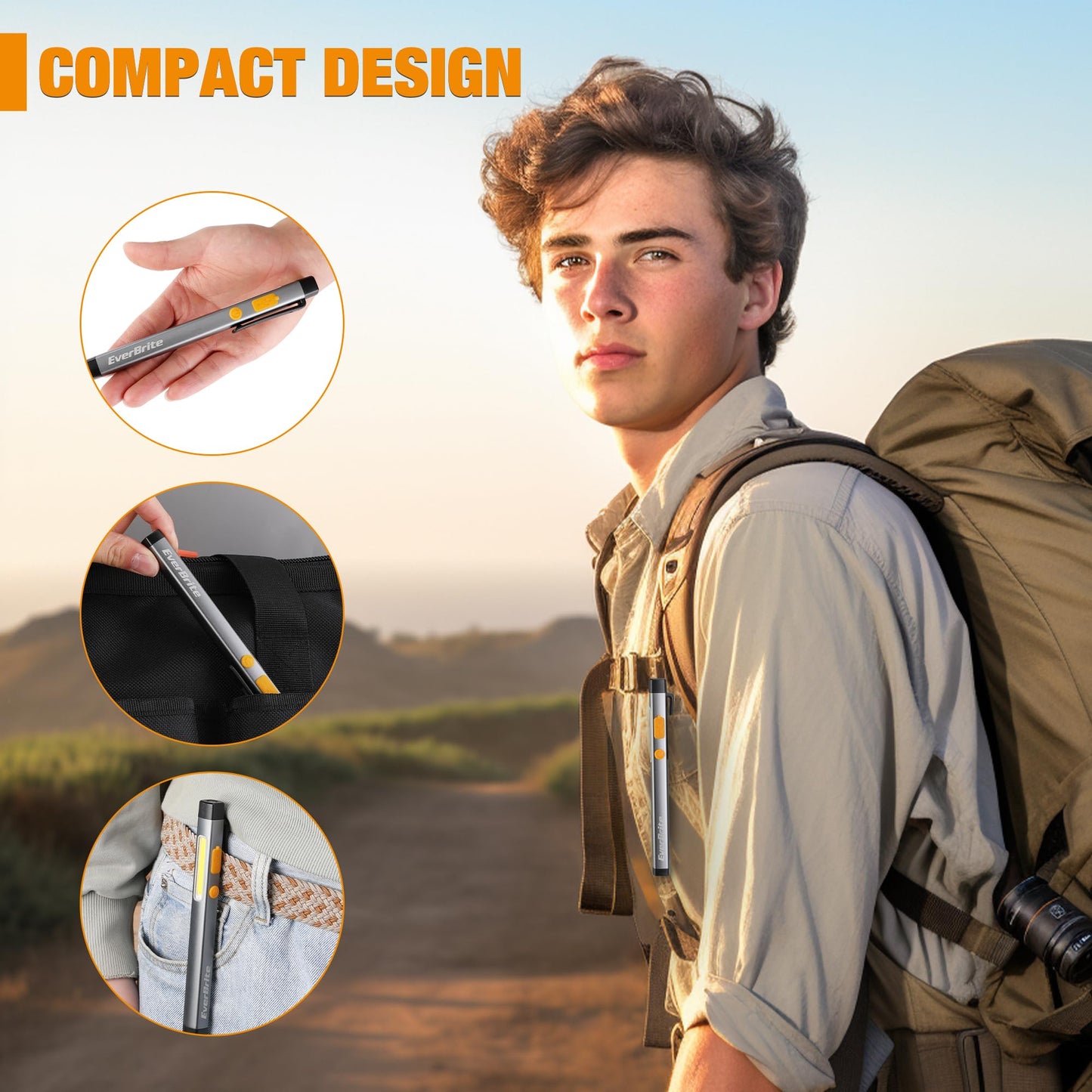 EverBrite Pen Flashlight, Rechargeable LED Pen Light, COB Light with White and Red Modes, Memory Function, USB C Cable, 6 Modes Pocket Light with Clip and Magnet, Waterproof, for Camping, Emergency