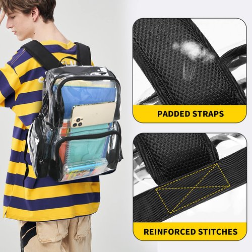 Vorspack Clear Backpack Heavy Duty - Clear Book Bag with Multi-pockets Large See Through Backpack for College Workplace - 2 Pack