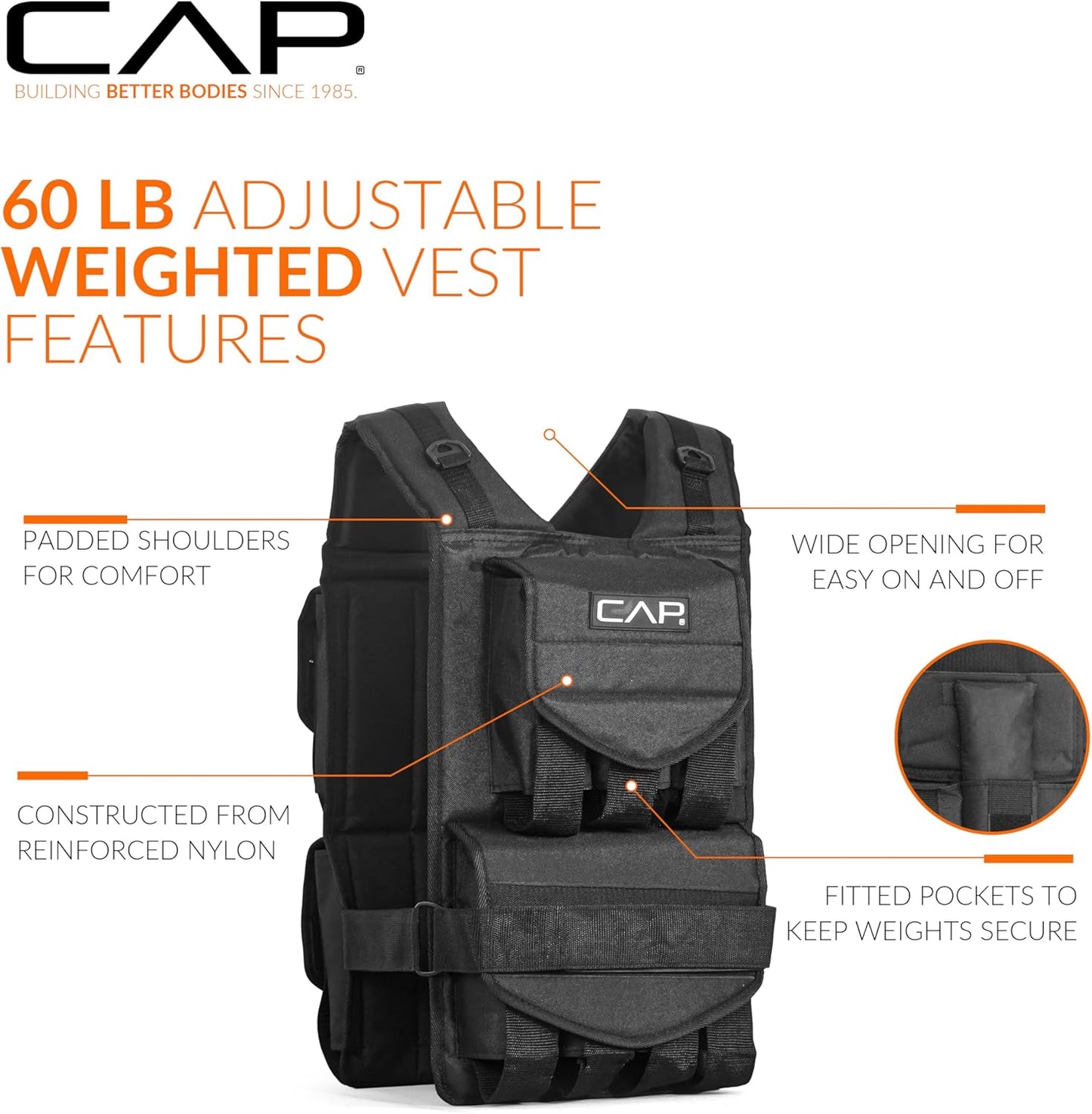 Adjustable Weighted Vest by CAP Barbell | Custom Fit for Enhanced Workouts