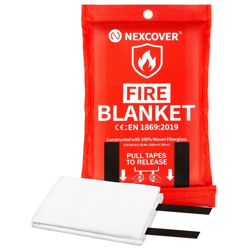 NEXCOVER Emergency Fire Blanket for Home and Kitchen, Fire Blankets Emergency - Fiberglass Flame Retardant Flame Suppression for Home Fireplace, Grill, Car, BBQ