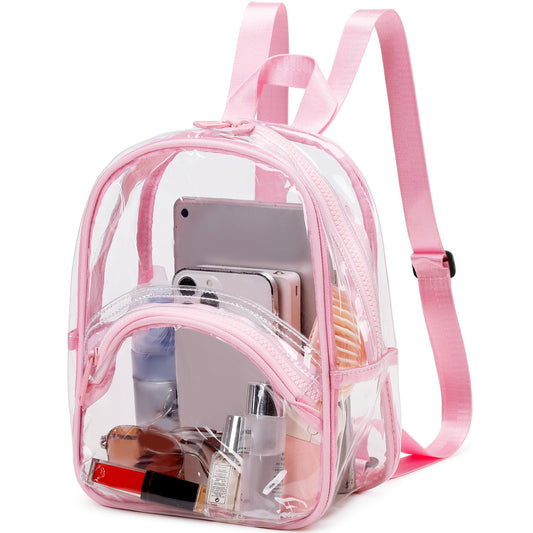abshoo Clear Mini Backpack for Stadium Events Approved See Through Bag Transparent Backpacks for Girls Women (Pink)