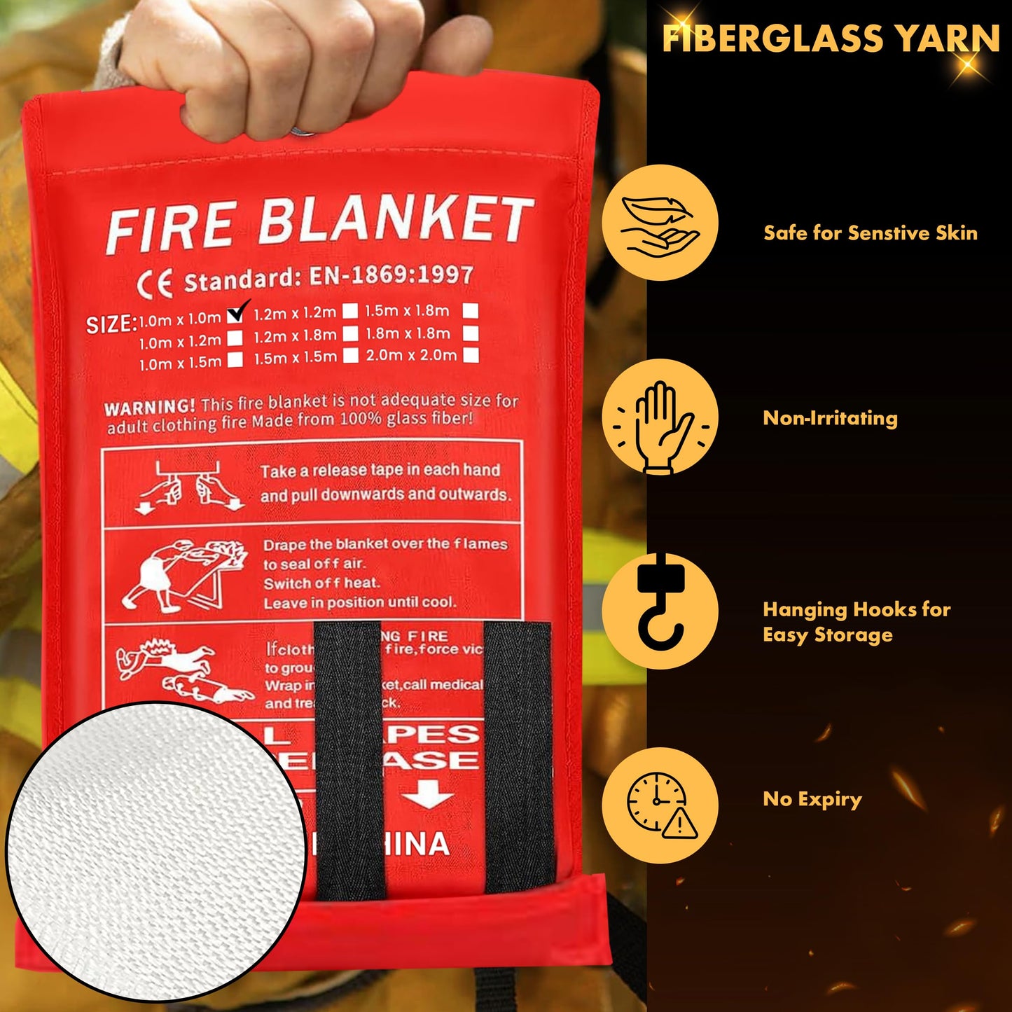 A2Z DISTRIBUTION 40”x40” Fire Blanket for Home and Kitchen, Emergency Fire Extinguisher Blanket, High Heat Resistant Fire Suppression for Home Safety Kitchen, and Camping (2)