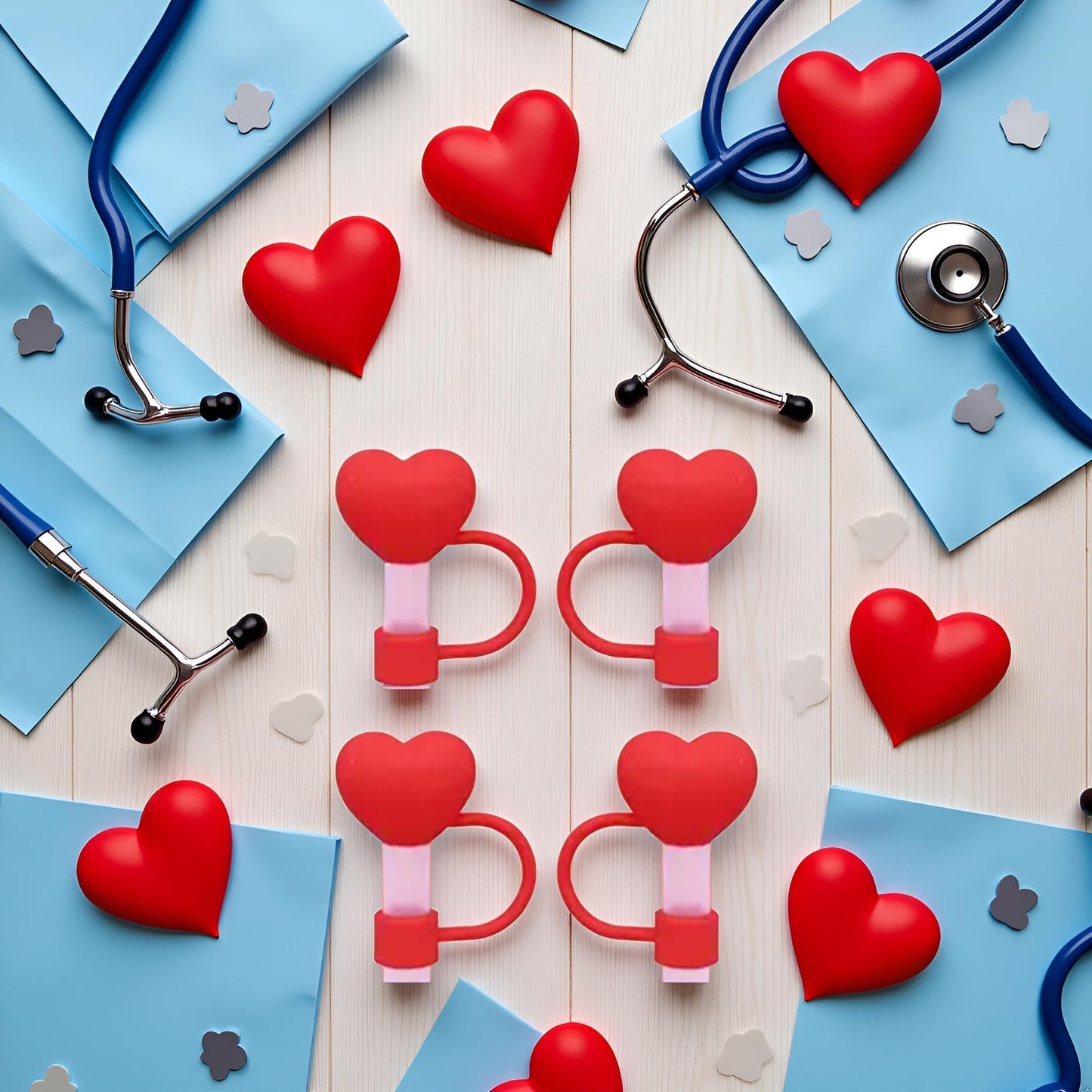 4PC Red Heart Straw Cover for Stanley 40&30 Oz Cup, 10mm Silicone Straw Covers Cap for Stanley Cup Accessories, Cute Topper for Tumblers, Cap Stopper for Reusable Straws Tip Lids