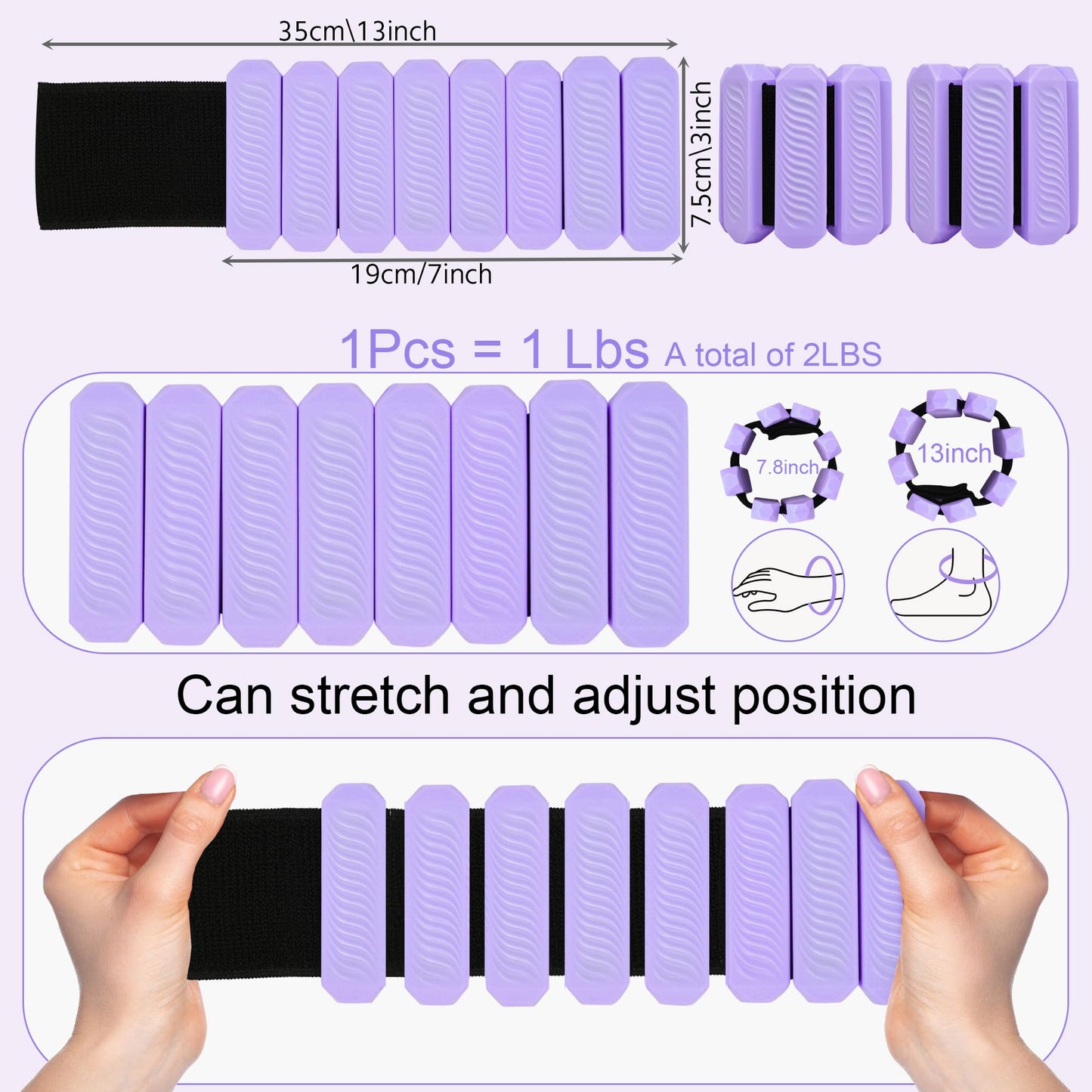 Adjustable Ankle and Wrist Weights for Women, 1 Lb Each, Set of 2, for Walking, Yoga, Dance, Gym (purple)