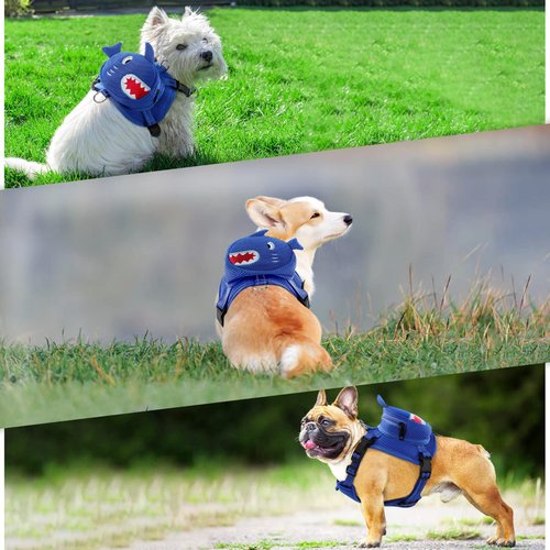 OUOBOB Dog Harness with Backpack, Adjustable Dog Backpack Harness for Small Medium Dogs, No-Pull Breathable Backpacks for Dogs to Wear, for Traveling, Hiking, Camping, Training, Blue M