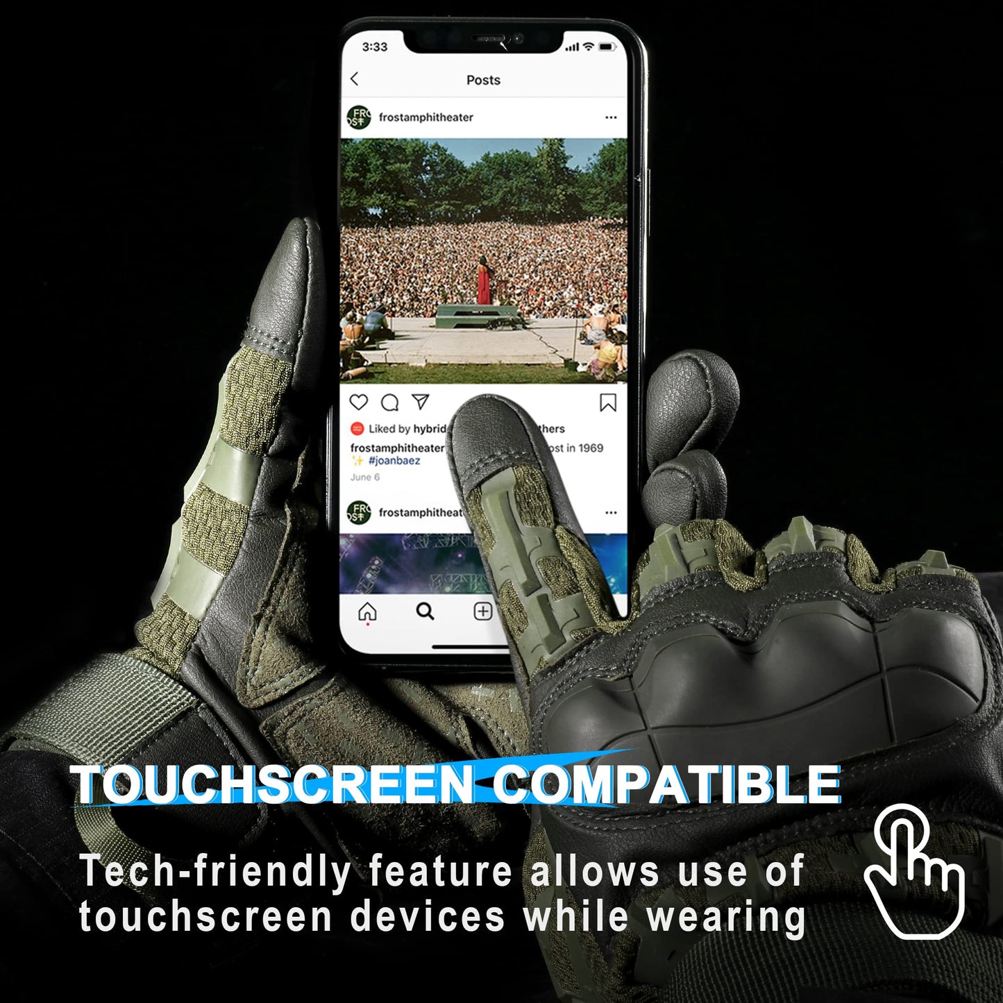 WTACTFUL Touch Screen Motorcycle Tactical Gloves for Men Airsoft Paintball Gear MTB Bike Cycling Cross-Country Motorbike ATV Hunting Hiking Riding Driving Work Outdoor Full Finger Gloves M Green