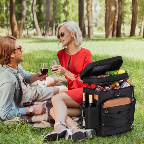 BAOXA Cooler Backpack with Insulated Waterproof Cover (Extra), 42 Cans Backpack Coolers Insulated Leak Proof, Large Portable ice Chest Backpack for Camping Picnic Beach (Black)