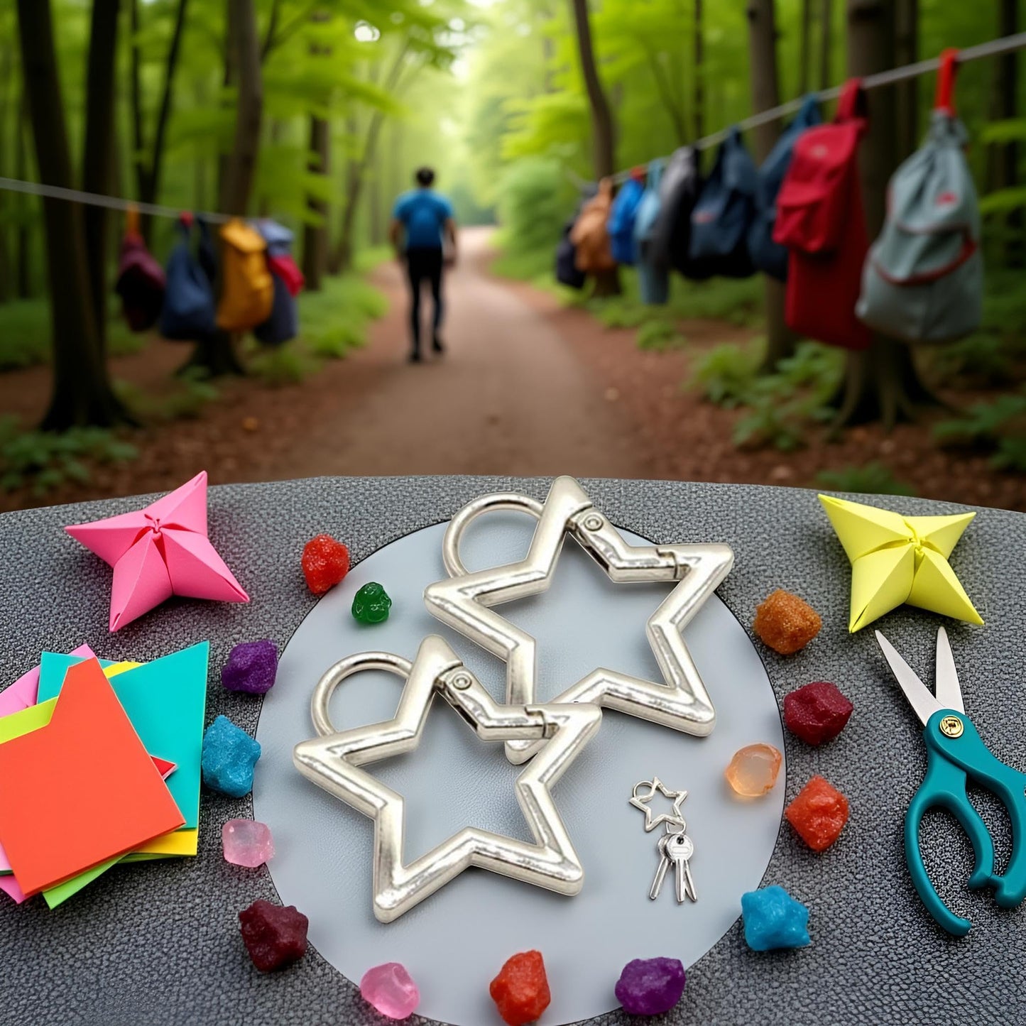 Jowxsx 2Pcs Silver Star Carabiner Clip,Keychain Metal Key Ring Heavy Duty Star Keychain Clip Polished Cute for Sports and Outdoors Craft Making Locking Carabiners Accessory