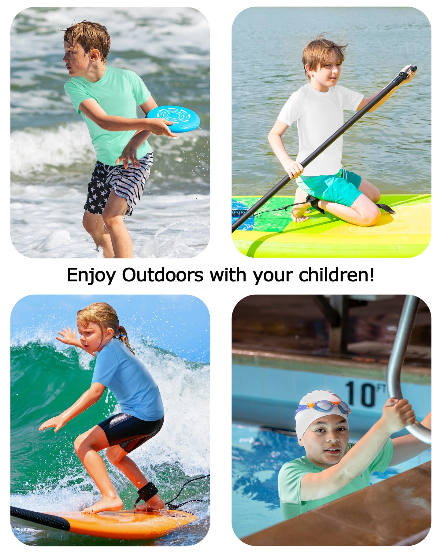 DRONIRING Boys Rash Guard Swim Shirt, UPF 50+ Sun Protection Short Sleeve Rashguard, Kids Quick Dry Beach Surfing Water Shirt Ocean Blue