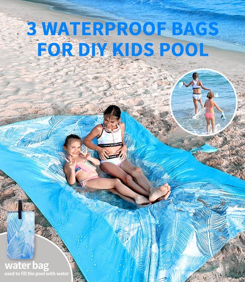 LH Beach Blanket Sandproof, 107"*90" Extra Large Waterproof Beach Mat for 2-8 Adults, Picnic Blankets for Camping, Beach Essentials Big & Compact Quick Drying, Lightweight & Durable with 4 Stakes