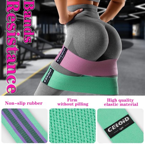 CELOID Resistance Bands Set,Exercise Bands with Non-Slip Design for HIPS & Glutes,3 Levels Workout Bands for Women and Men,Booty Bands for Home Fitness,Yoga,Pilates,Green Purple Pink