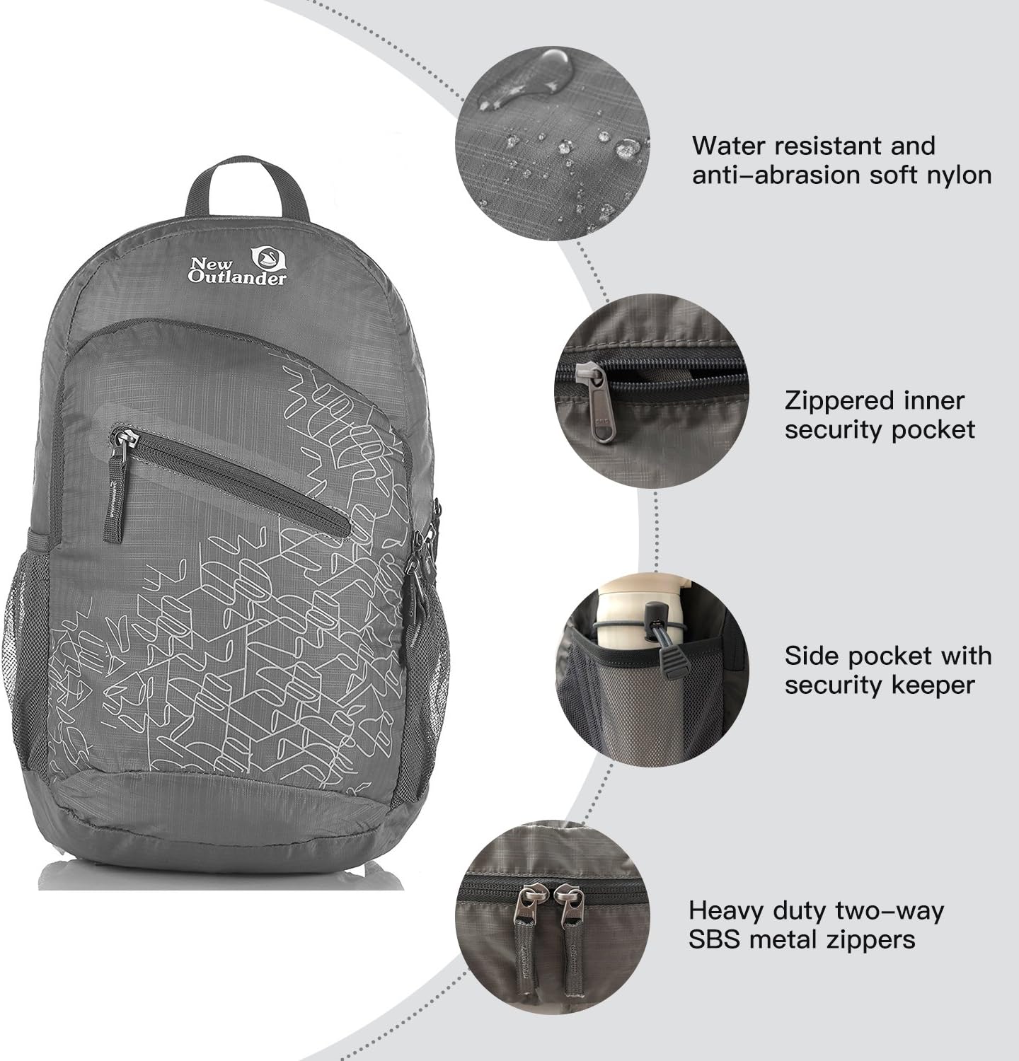 Outlander Packable Handy Lightweight Travel Hiking Backpack Daypack, Black