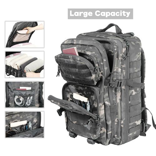 BeigeSwan 35L Capacity Military Tactical Backpack Large Army 3 Day Assault Pack Molle Bag Backpacks Laptop Backpack for Men (Black Camo)