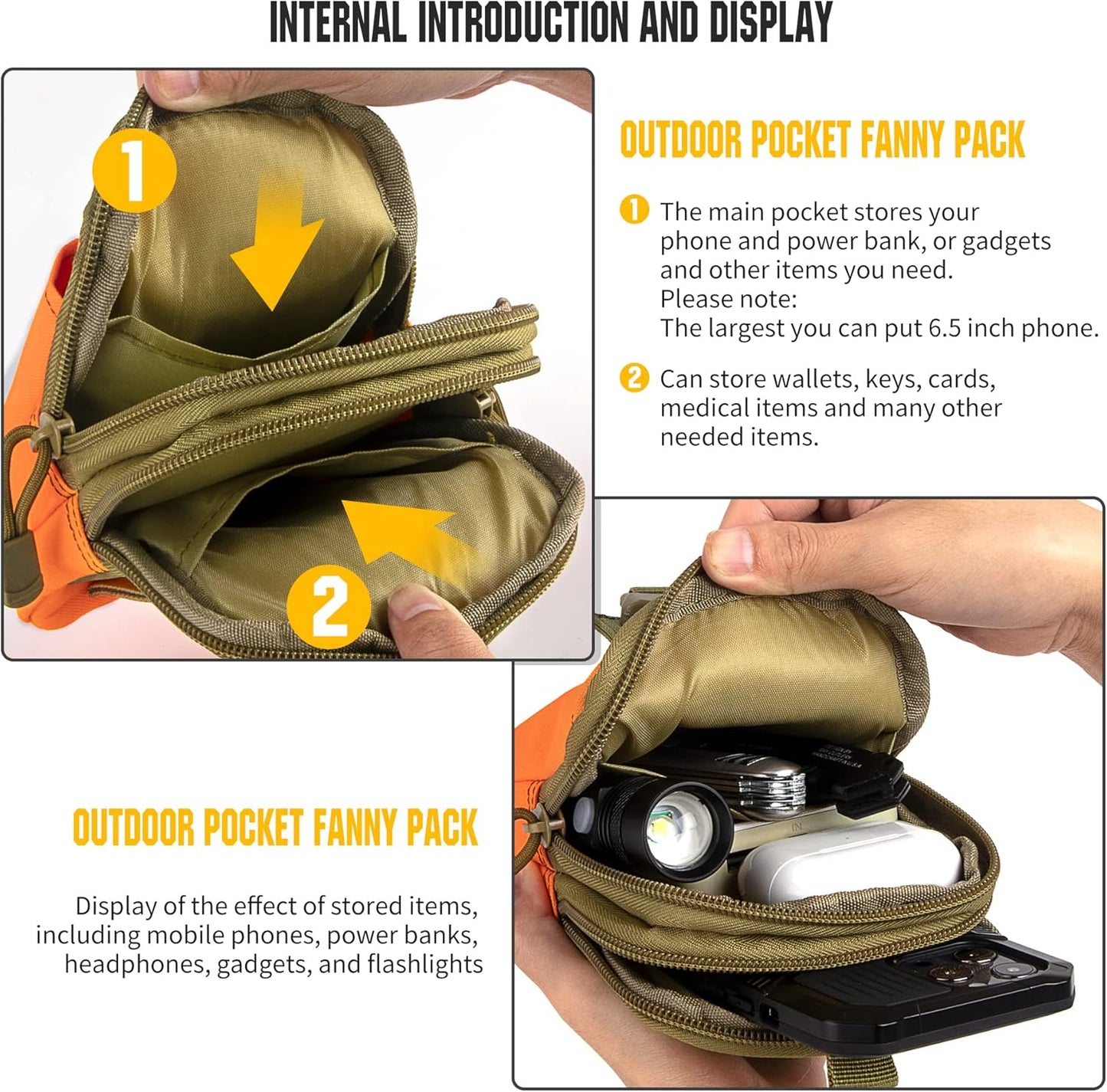 IronSeals Tactical Molle Pouch Compact Utility Waist Bag Phone Holster Holder for 4.7"-6.9" iPhone 15 Pro Max/15 Pro/14 Plus/14 Pro Max/14/13 Pro Max/13 Pro/12 Pro Max/11 Pro Max