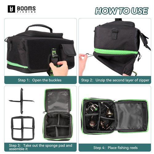 Booms Fishing Expandable Reel Bag - Double Layer Hidden Storage Case for 8 Reels - Protective Compartment, DIY Space for Tackle and Equipment - RC4 Cover