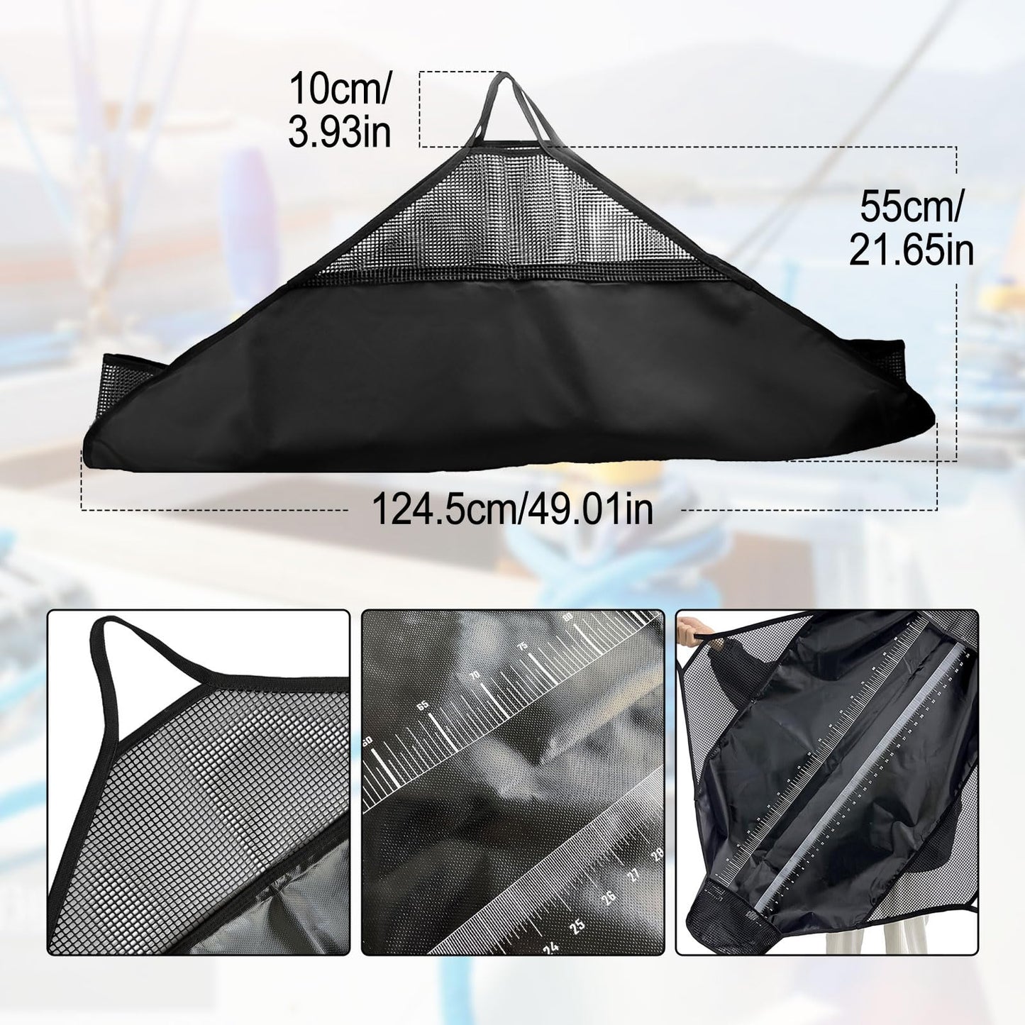 Fishing Tournament Weigh in Fish Bag, 49x21inch Heavy Duty Fish Bags Fish Weigh Bags Folding Sling Fish Bag Heavy Duty Fish Transport Bag for Caught Fish Leakproof Resistant Fishing Bag with Scale,