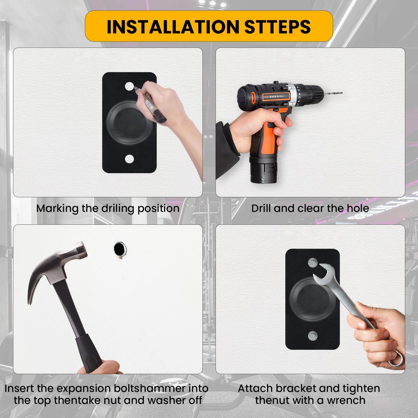 EVERYMATE Weight Plate Holder, Wall Mounted Weight Rack for 1" and 2" Olympic Weight Plates, 4 Pack Home Gym Storage with 8pcs Steel Expansion Bolts, Weight Storage Racks