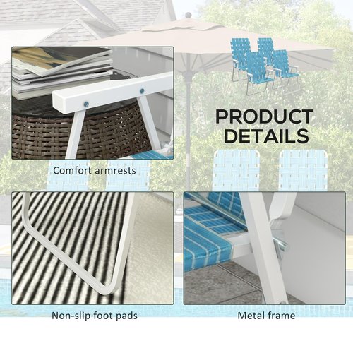 Outsunny Set of 4 Patio Folding Chairs, Classic Outdoor Camping Chairs, Portable Lawn Chair Set for Camping, Garden, Pool, Beach, Backyard with Armrests, Blue