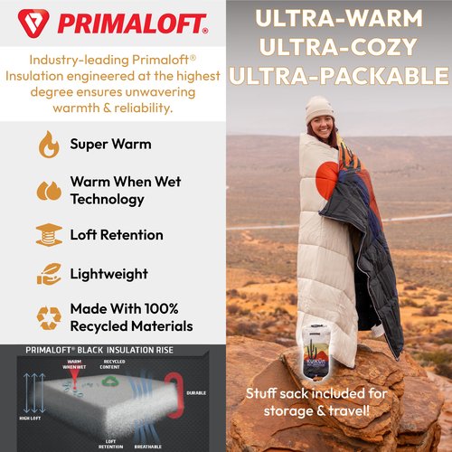 KUKÜN - Versatile Packable Outdoor Camping Blanket, Puffy Blanket, Primaloft® Insulation, Warm, Durable, Lightweight, Waterproof, Oversize, Beach, Stadium, and More! 55"x80" (Golden Foliage)