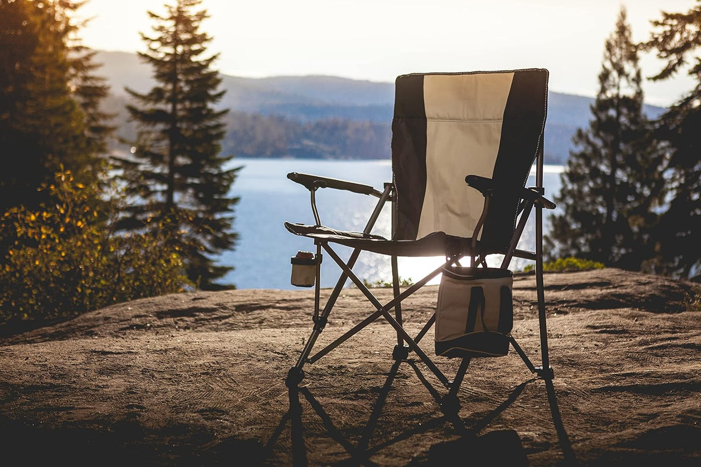 PICNIC TIME Outlander XL Heavy Duty Folding Camping Chair with Insulated Cooler, Oversized Portable Lawn, Beach & Camp Chair with Cup Holder, Storage Pocket, Carry Bag, 400 lb Capacity (Black)