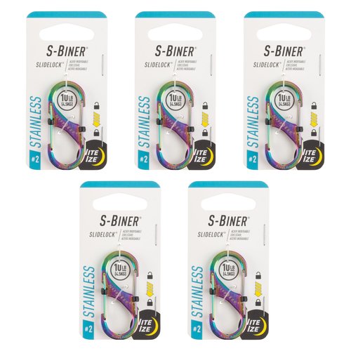 Nite Ize S-Biner SlideLock Stainless Steel - Secure Key Holder Carabiner with SlideLocks - Key & Keychain Organizer - Lockable Carabiner for Daily Use - Size 2, Spectrum (5 Pack)
