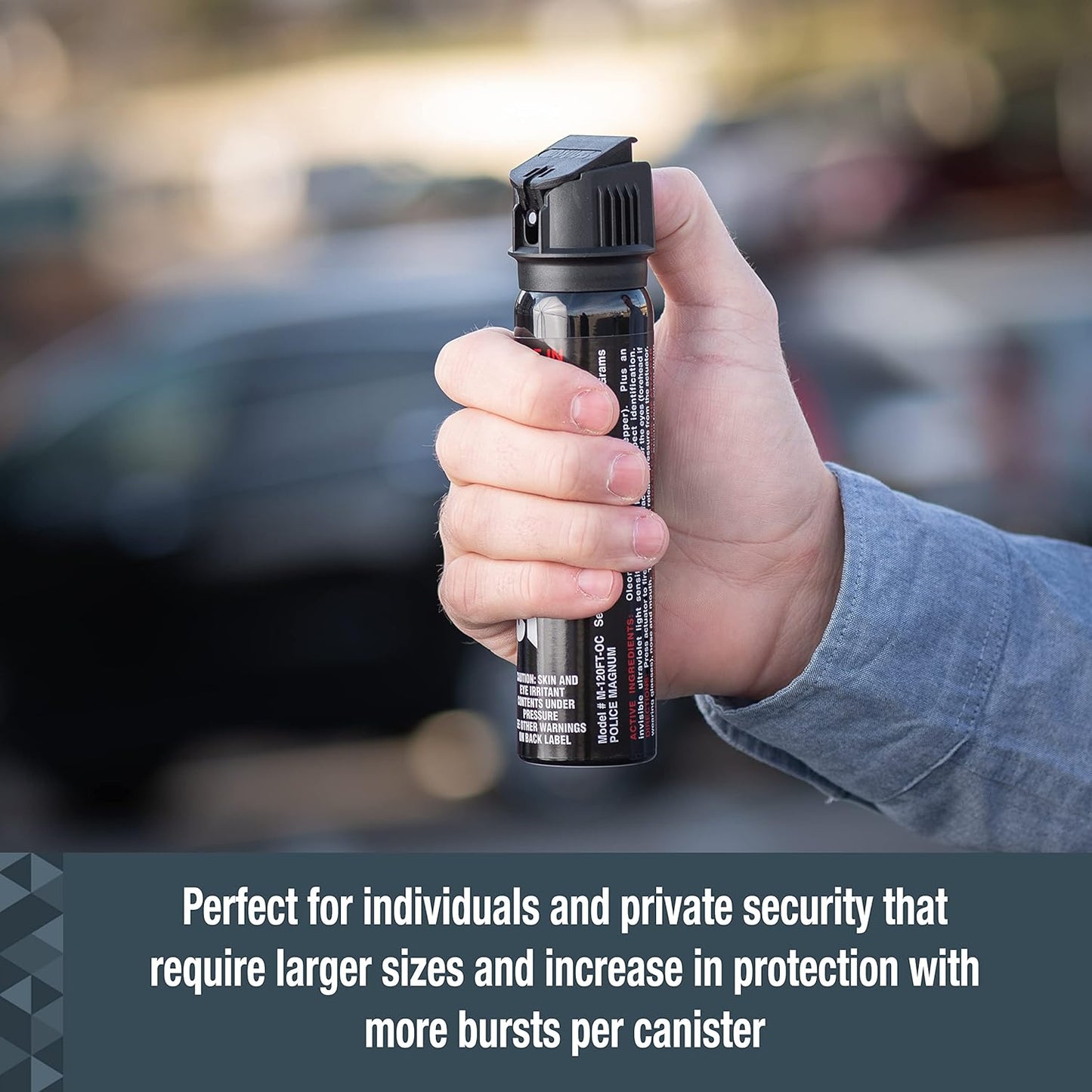 SABRE Magnum 120 Pepper Spray, 40 Bursts, 12-Foot (4-Meter) Range, Extra Large 92.4 Gram Canister, UV Marking Dye, Flip Top Safety, Black