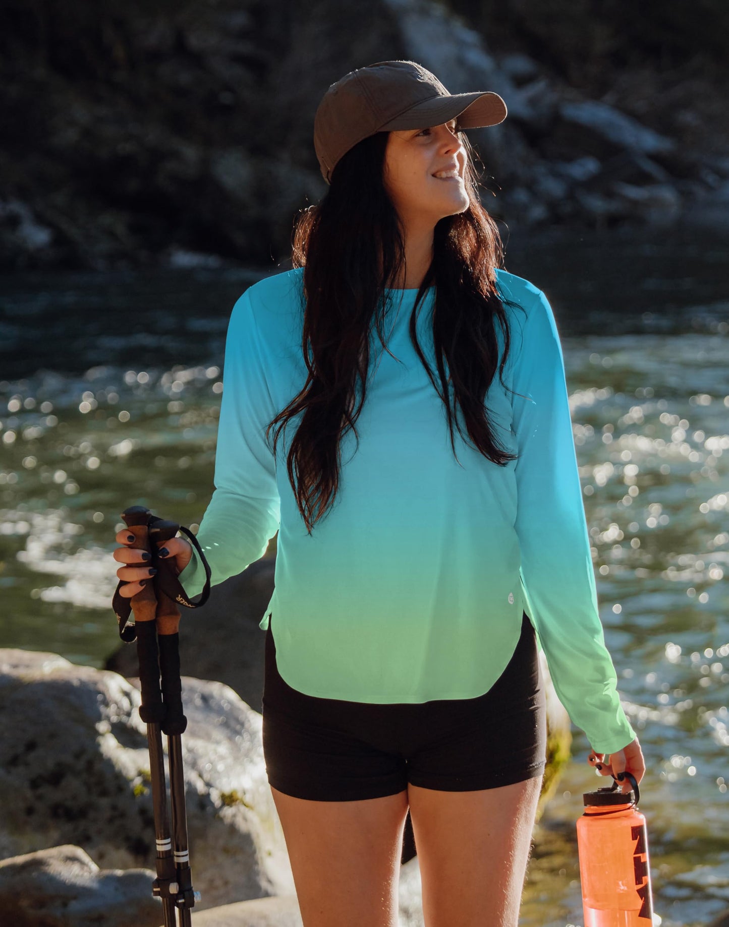 Women's Sun Shirts UPF 50+ Long Sleeve UV Protection Shirt Lightweight Quick Dry Workout Hiking Tops for Women(Green/Yellow Gradient,XXL)