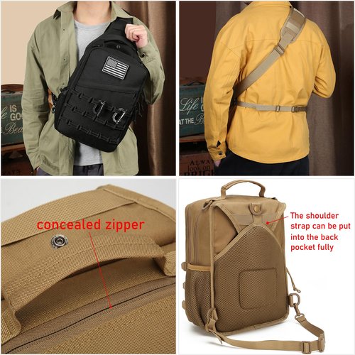 Lemubeane Tactical Sling Backpack Military Rover Shoulder Sling Bag Pack EDC Molle Assault Range Bag Crossbody Chest Pack (Black)