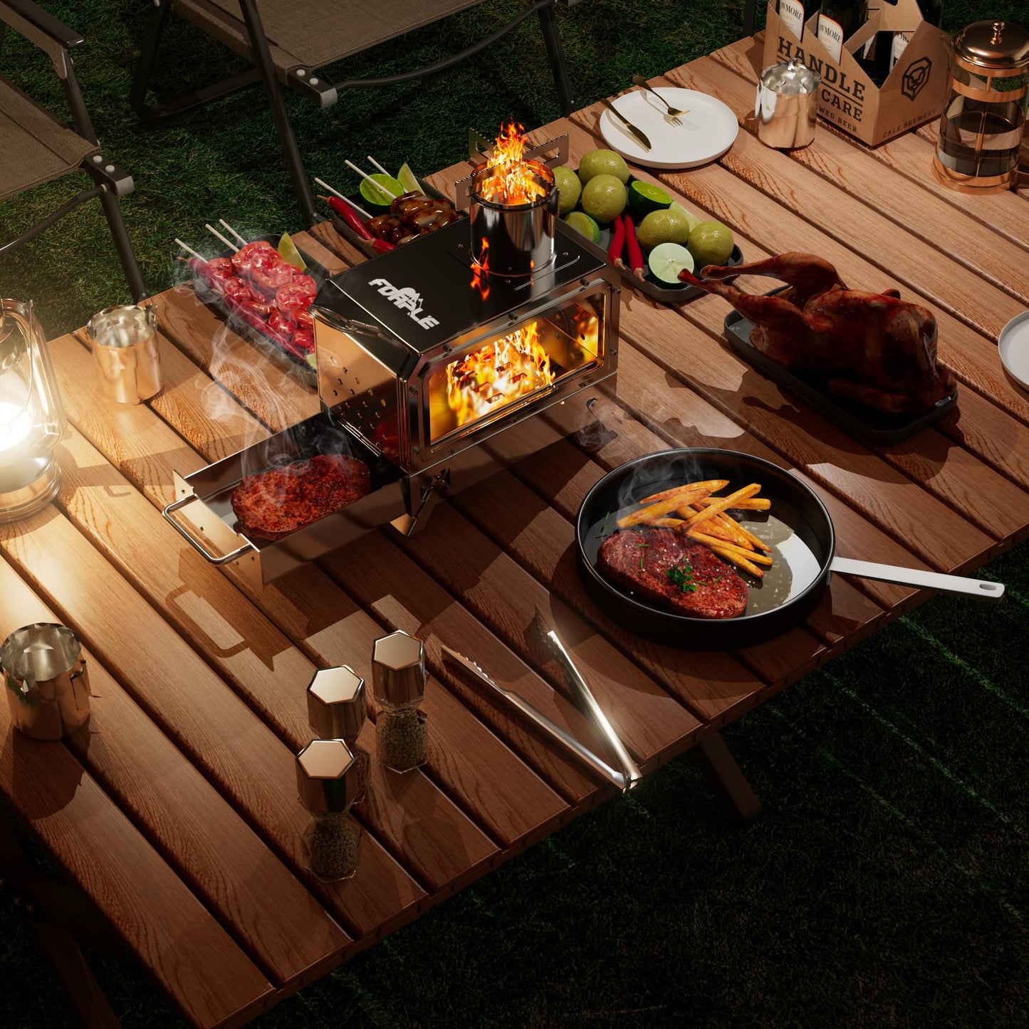 FOAPLE Outdoor Portable Wood Burning Stove，Mini Camp Oven, Camping Stove portable for Cooking, Stainless Steel Wood Burning Stove with Bag, Heat Insulation Pad, Gloves, Wood Stove for Hiking BBQ