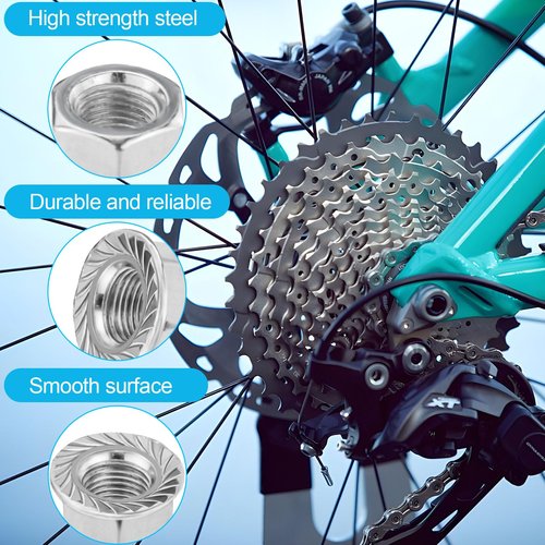 Syocsek 24PCS Bike Nuts and Safety Washers, M8 M9.5 M10 Bicycle Axle Nuts Kit, 3 Sizes Bike Wheel Nuts Washers Black Silver, Bike Hub Nuts for Front Rear Wheel of City Road Mountain Bike (Upgraded)