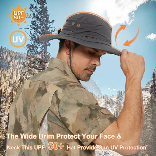 PLCWSCFV Sun Hats for Men Bucket Boonie UV Protection UPF50+ Waterproof Wide Brim Foldable Packable Fishing Beach Safari Dark Grey X-Large XX-Large XL XXL