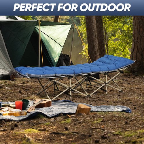 HAITRAL Portable Camping Cot with Mattress - Outdoor Folding Heavy Duty Sleeping Bed with Side Pocket for Adults - Oxford Single Lounge Chaise for Camping Tent Beach Office Max Load 300 LBS (Grey)