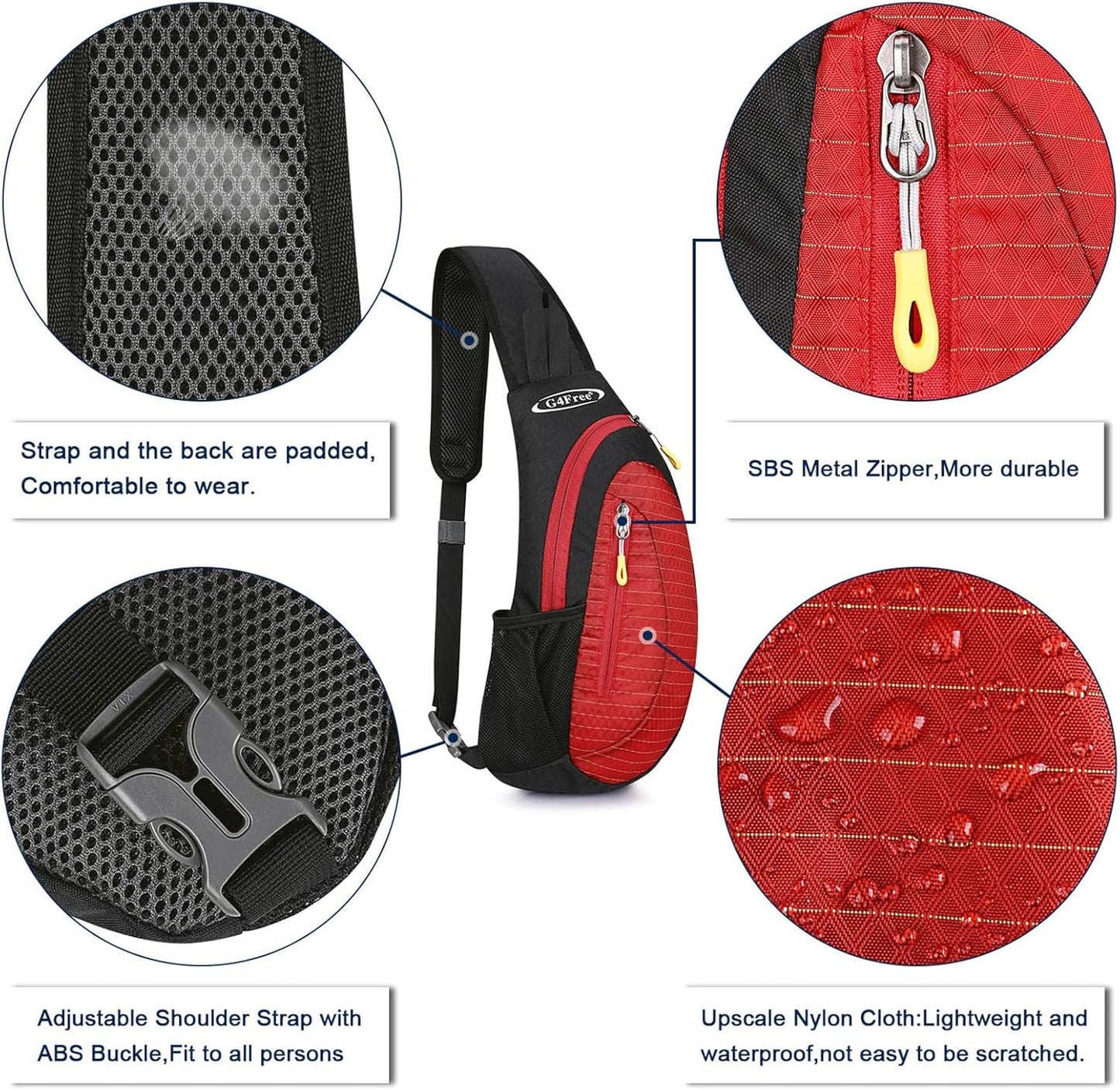 G4Free Sling Bag for Men Women, Small Crossbody Backpack Lightweight Chest Shoulder Bags for Travel, Outdoor and Sports (Black)