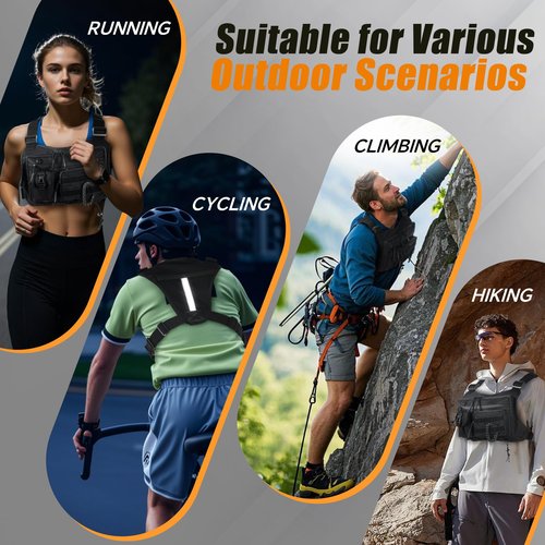 SYLucija Chest Bag for Men,Running Pack Vest for Workouts,Water Resistant Sports Chest Pack For Hiking,Running Phone Holder Extra Storage(Black)
