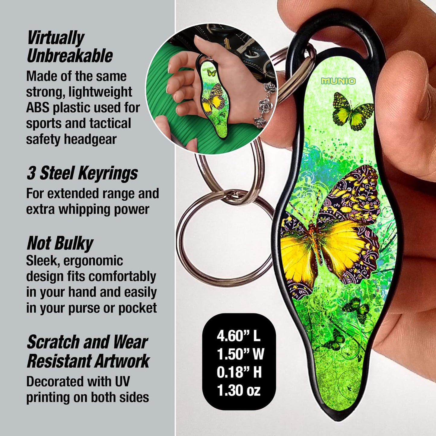 MUNIO Self Defense Keychain – Lightweight, Stylish & Portable Safety Tool for Women & Men – Non-Lethal Kubotan, Easy to Use